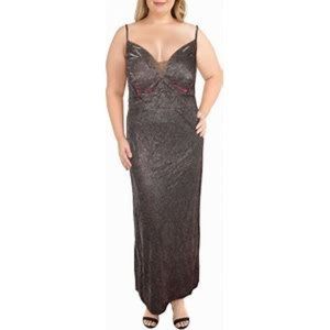 NWT Morgan & Co. Womens Plus Evening Dress Shimmer Plunging Dress